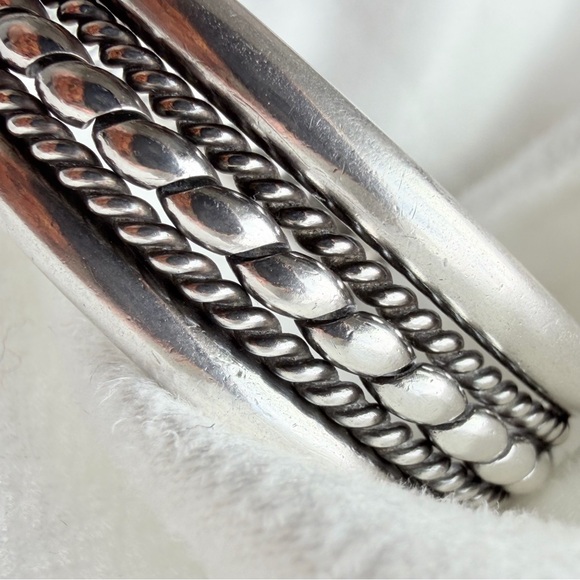 Navajo Tahe Sterling Silver Multi-Row Triple Twisted Wire Rope & Cuff Bracelet - Picture 2 of 15